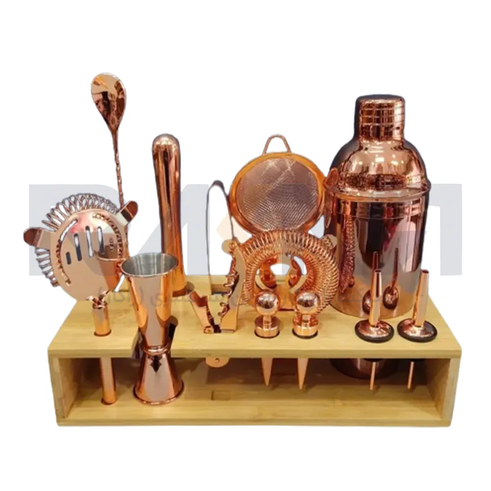 Cold bar set with wooden base 14 pieces ست بار سرد با پایه چوبی 14 تکه