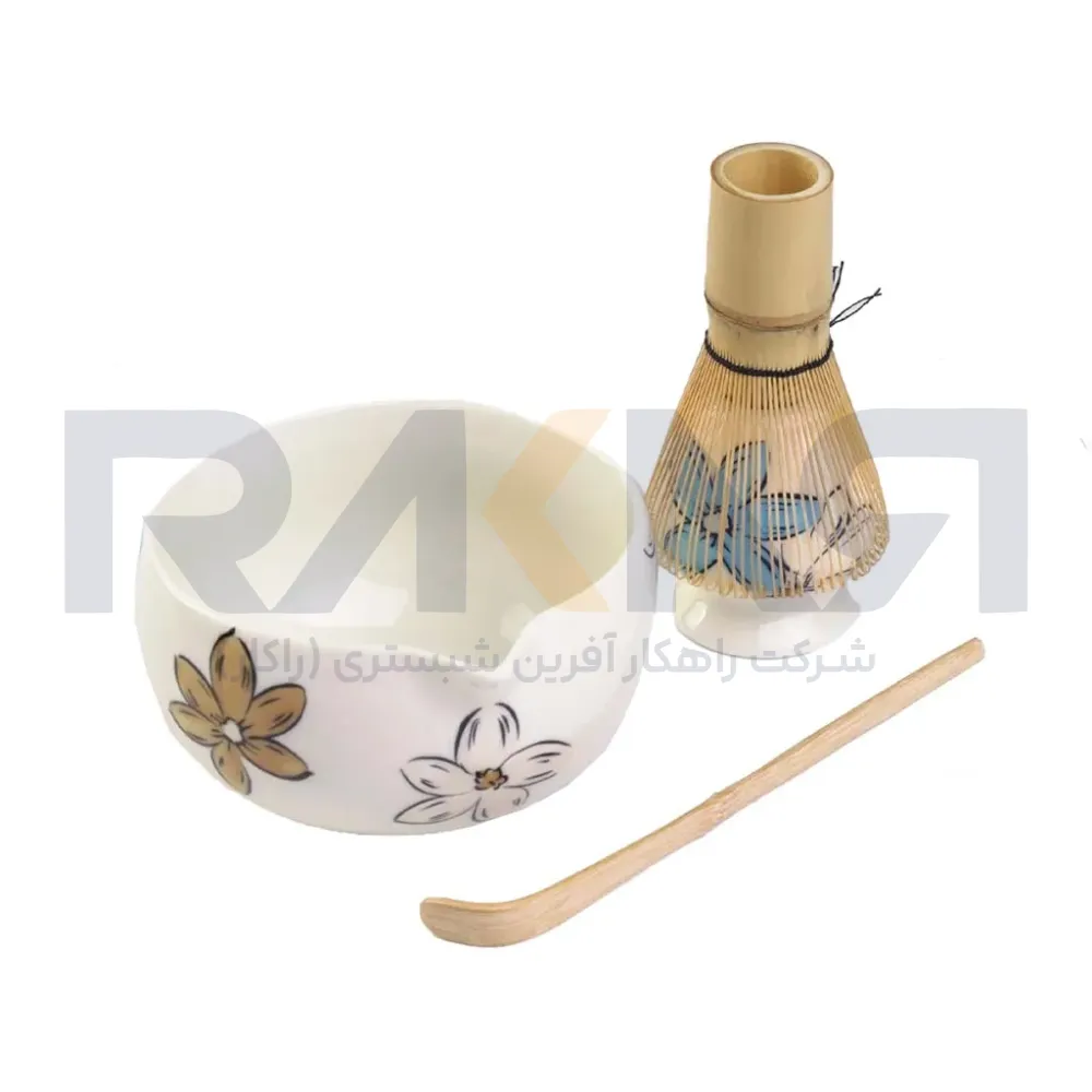 ست ماچا 4 تیکه لبه دار طرح گل چین چای