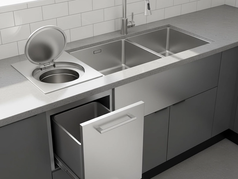 سینک سه خانه استیل با سطل زباله