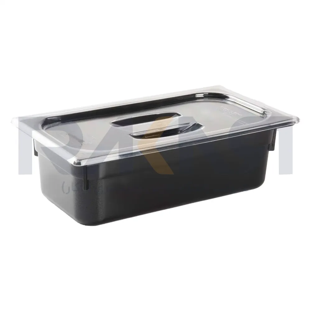 1_3 polycarbonate bain-marie depth 10 black with lid بن ماری ۱/۳ پلی کربنات عمق ۱۰ مشکی به همراه درب