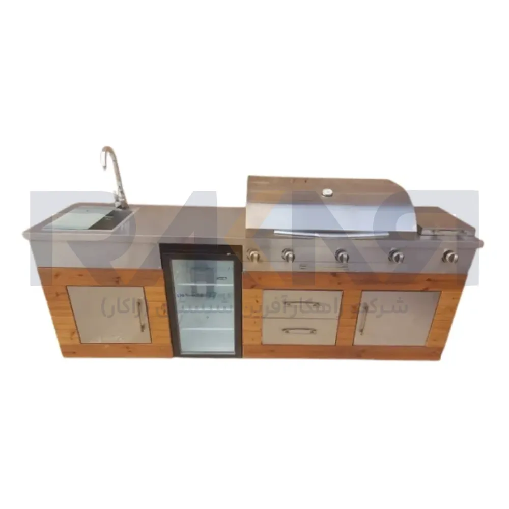 242 cm barbecue with flame all-steel Thermowood refrigerator width 60 باربیکیو ۲۴۲ سانت شعله دار، یخچالدار تمام استیل ترموود عرض ۶۰