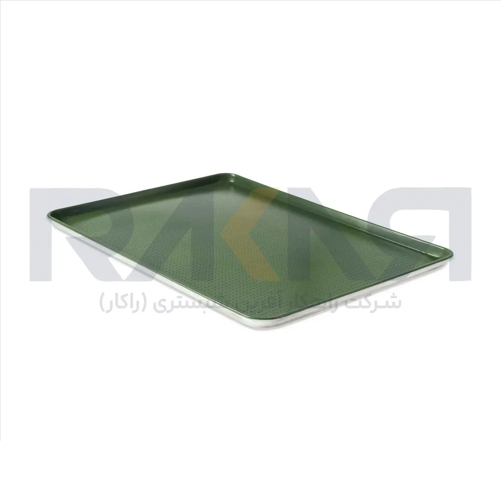 80×60 cm aluminum baking tray green Teflon coated round wire سینی فر ۸۰×۶۰ سانتیمتری آلومینیومی پانچ روکش تفلونی سبز دور مفتولی