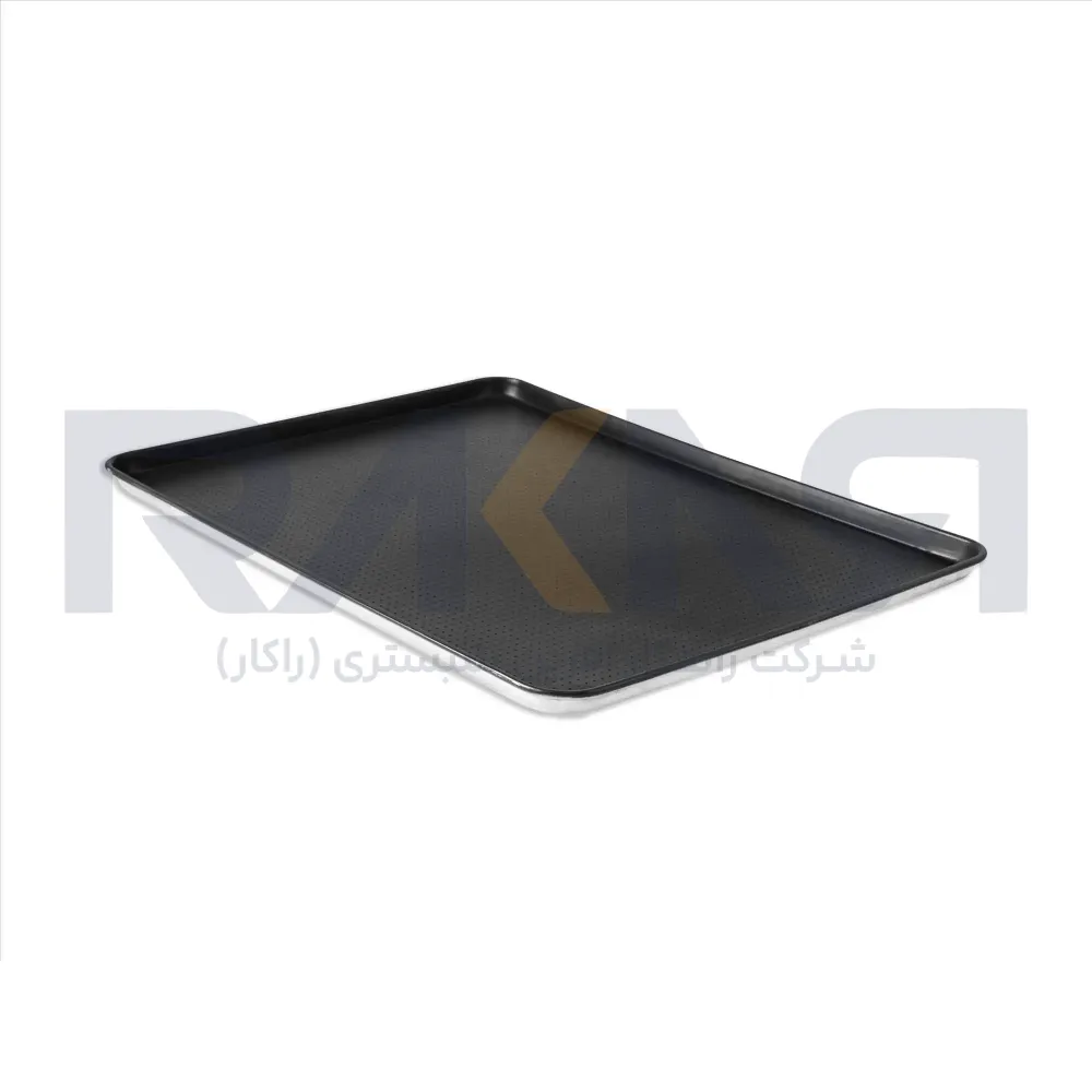 80×60 cm aluminum baking tray punched black Teflon coated round wire سینی فر ۸۰×۶۰ سانتیمتری آلومینیومی پانچ روکش تفلونی مشکی دور مفتولی