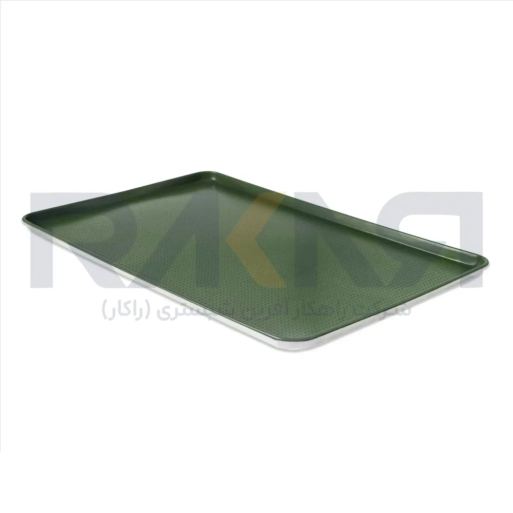 90×60 cm aluminum baking tray punched green Teflon coated round wire سینی فر ۹۰×۶۰ سانتیمتری آلومینیومی پانچ روکش تفلونی سبز دور مفتولی