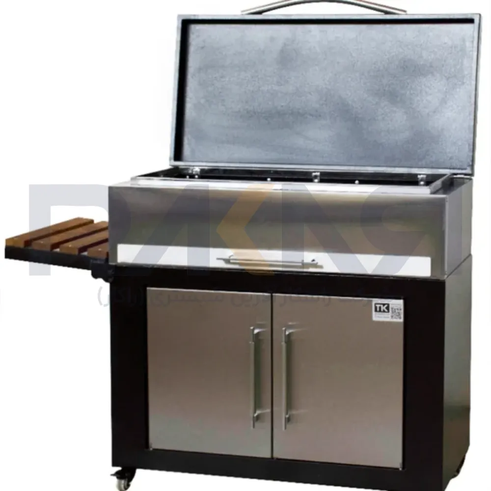 باربیکیو ۱۱۰ سانت ذغالی نما استیل درب تخت عرض ۵۰