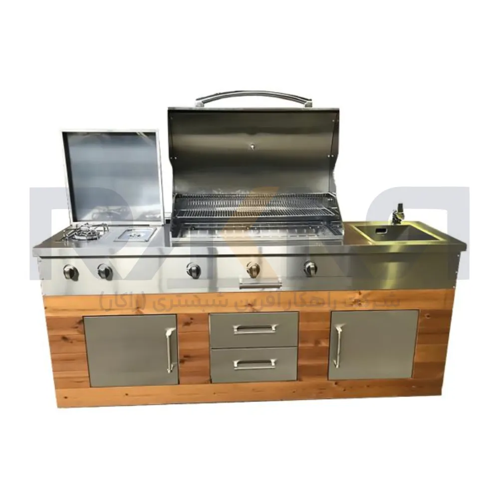 Barbecue 190 cm complete steel Thermowood width 60 باربیکیو ۱۹۰ سانت کامل استیل ترموود عرض ۶۰