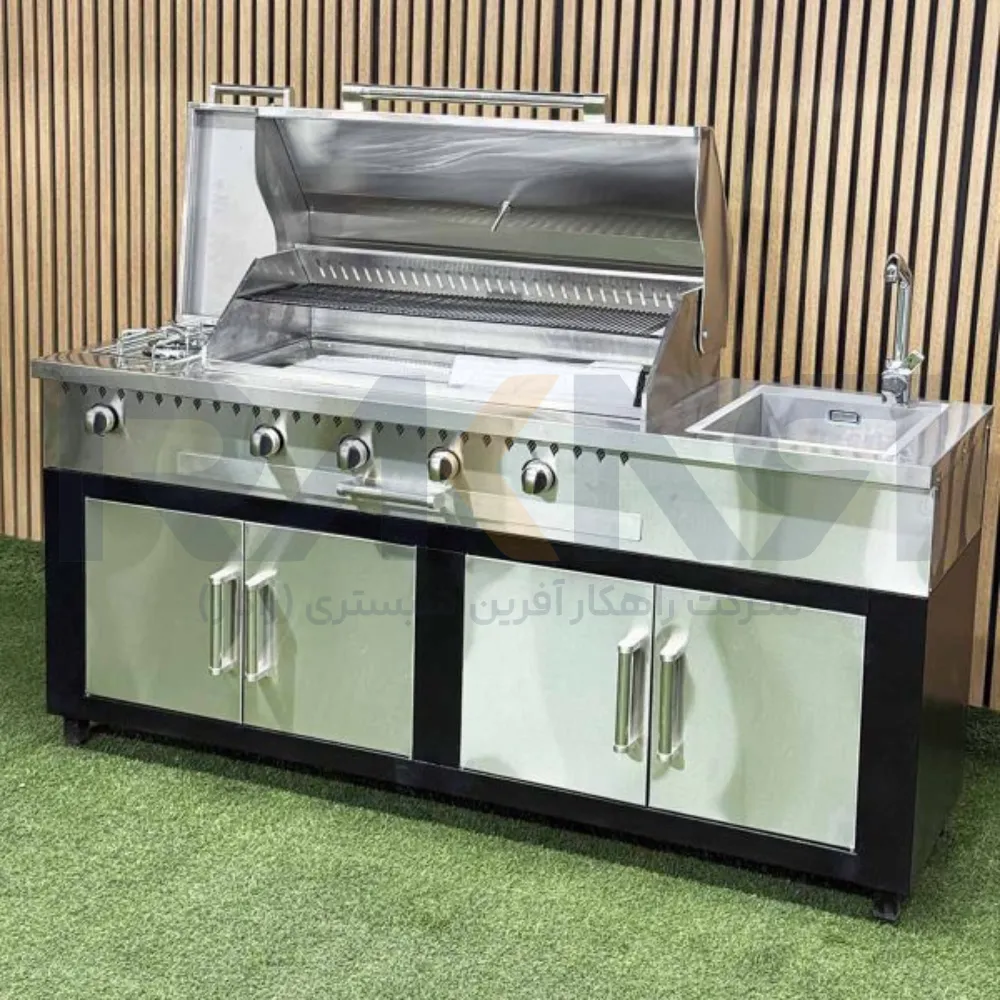Barbecue 190 cm flame top steel black cabin steel door width 60 باربیکیو ۱۹۰ سانت شعله دار بالا استیل کابین مشکی نما درب استیل عرض ۶۰