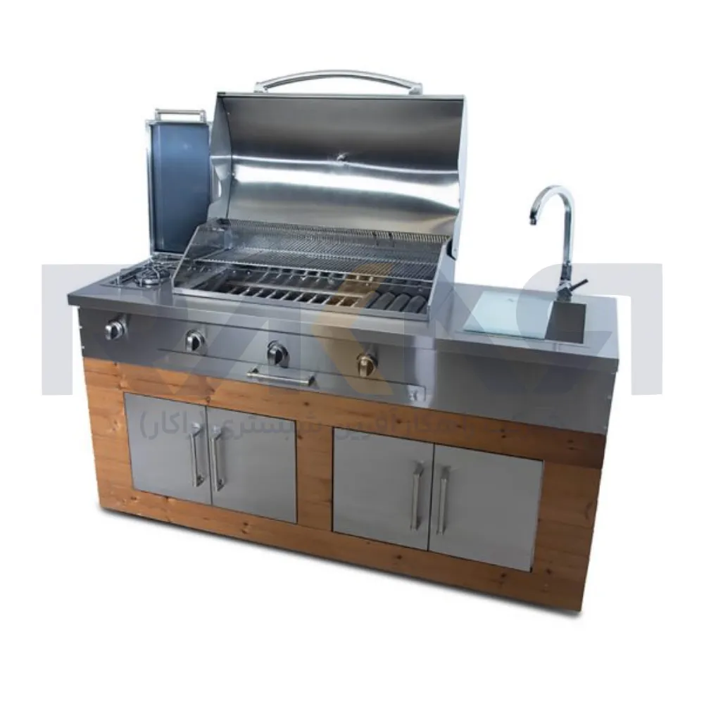 Barbecue 190 cm with steel flame Thermowood width 60 باربیکیو ۱۹۰ سانت شعله دار استیل ترموود عرض ۶۰