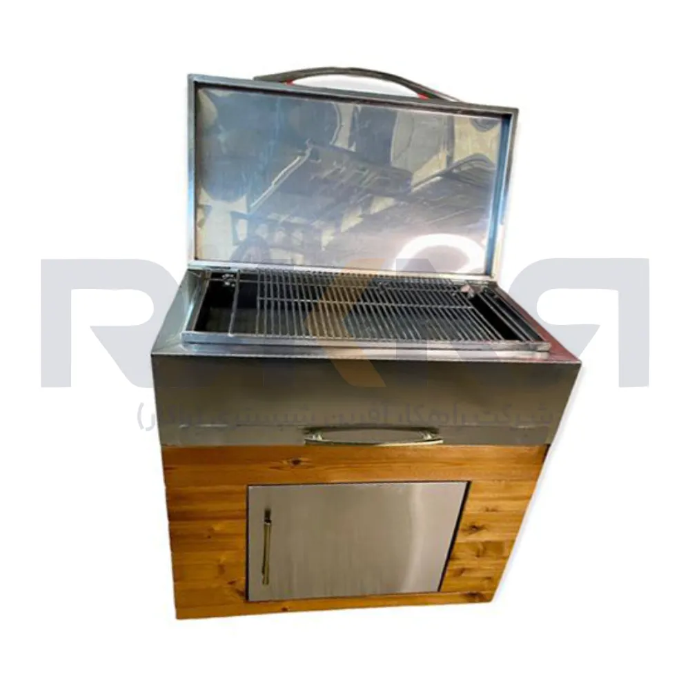 Barbecue 75 cm charcoal steel thermowood flat door width 50 باربیکیو ۷۵ سانت ذغالی استیل ترموود درب تخت عرض ۵۰