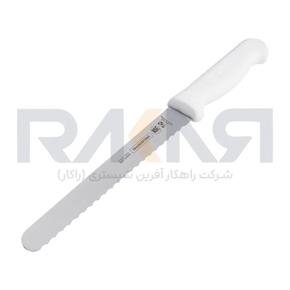 Tramontina 20cm Bread Slicing Serrated Knife, White Handle 1 چاقو ارهای برش نان ۲۰ سانتیمتری ترامونتینا دسته سفید 1
