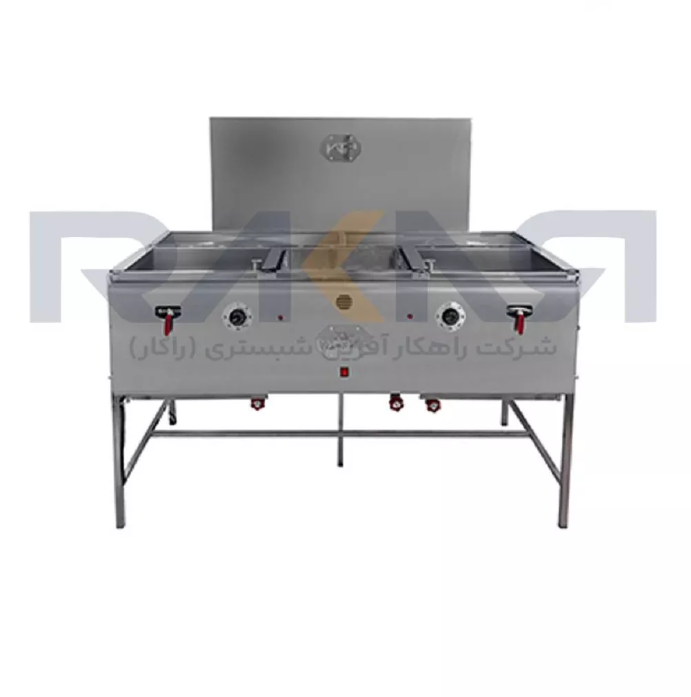 Fryer with three basins, two thermostats, long exhaust, old design سرخکن دو لگن صنعتی طرح قدیم