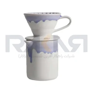 قهوه ساز v60 سایز 01 با سرور سرامیکی لبه رنگی آبی MUVNA