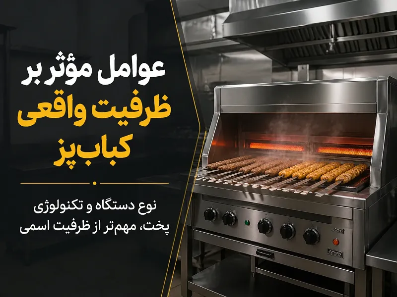 چگونه ظرفیت پخت کباب پز را محاسبه کنیم؟ (راهنمای انتخاب بر اساس تعداد سیخ در ساعت) عوامل مؤثر بر ظرفیت واقعی پخت کباب پز