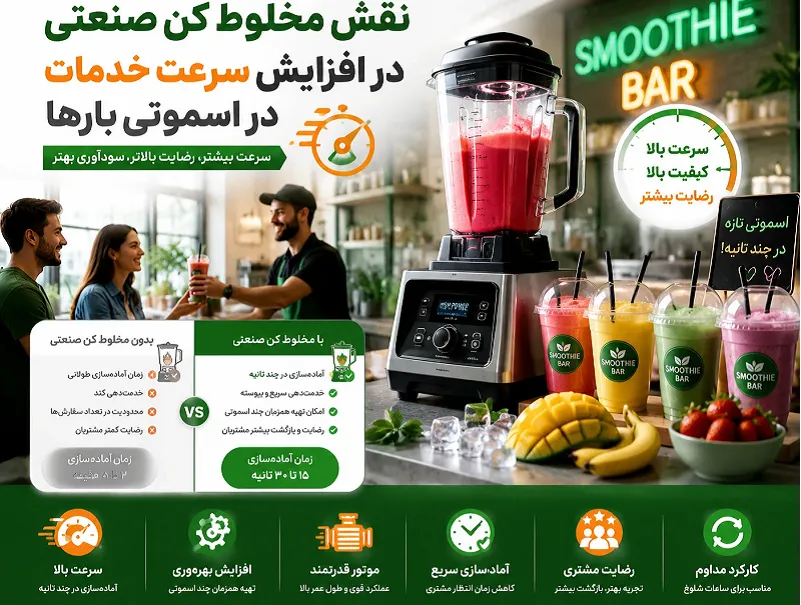 بهترین مخلوط کن صنعتی برای اسموتی بارها نقش مخلوط کن صنعتی در افزایش سرعت خدمات در اسموتی بارها