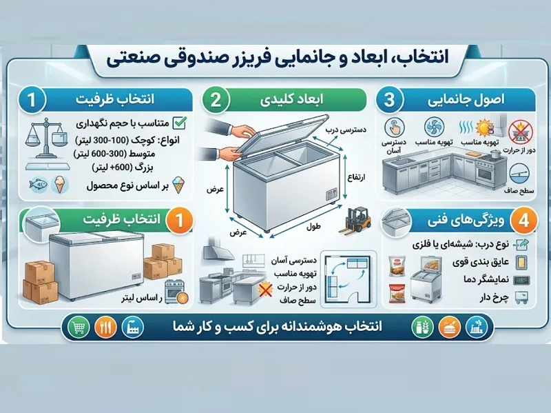 انتخاب ایعاد و جانمایی فریزر صندوقی صنعتی