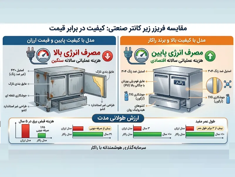 معرفی پرفروش ترین مدل های فریزر صنعتی استیل در بازار ایران مقایسه فنی فریزر زیر کانتر صنعتی